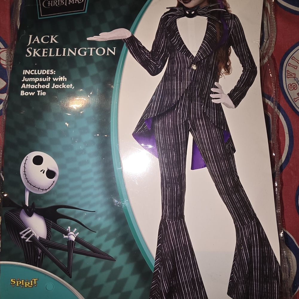Spirit Jack Skellington Black Pinstripe Costume with Purple Lining